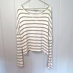 Charlotte Russe - White and Black Strope Long Sleeve Top XL